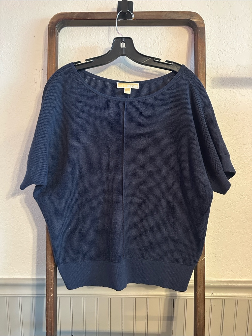 Michael Kors Navy Short-Sleeve Crewneck Knit Sweater